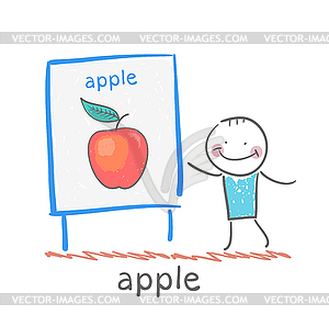 Man shows presentation of apple - vector clipart