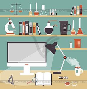 Desktop scientist chemist - vector image