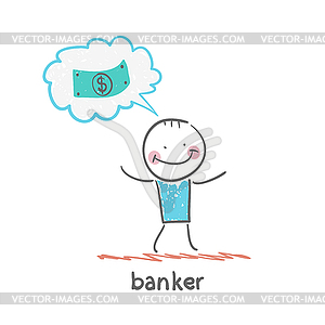 Banker thinks about money - vector clipart