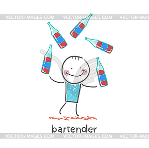 Bartender juggling bottles of wine - vector clip art
