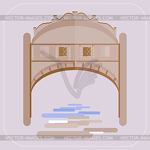 Venice Bridge of Sighs. Gondolier in gondola. icon - vector image