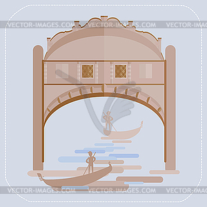 Venice Bridge of Sighs. Gondolier in gondola. icon - vector clipart