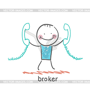 Broker with two handsets - vector image