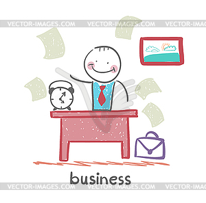 People working at desk business - color vector clipart