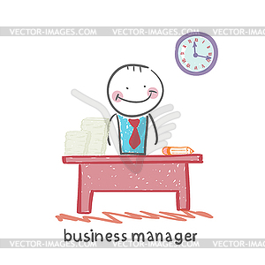 Бизнес-менеджер на своем рабочем месте - иллюстрация в векторном формате