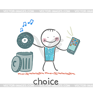 Man throws plate and listen to music of your mobile - vector image