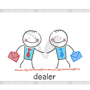 Dealer thinks about currencies, house, car, money - vector clipart / vector image