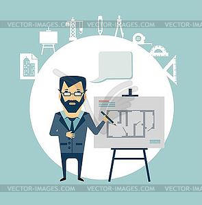 Architect develops drawings - vector clip art