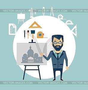 Architect restoring old buildings - vector clipart