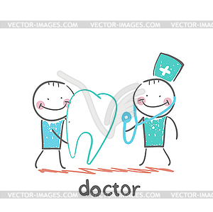 Physician and patient with sore tooth - vector image