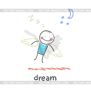 Man flying in dream - vector clip art