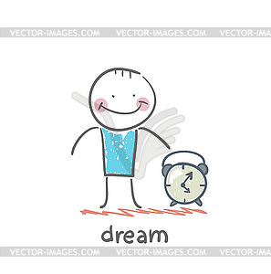 Man with an alarm clock after sleep - royalty-free vector clipart