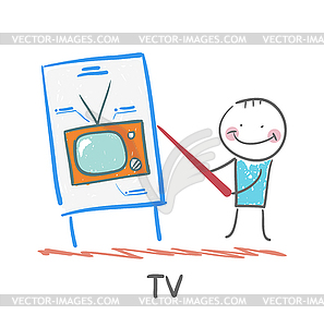 Man doing presentation on TV - vector image