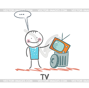 Man throws an old television - vector clip art