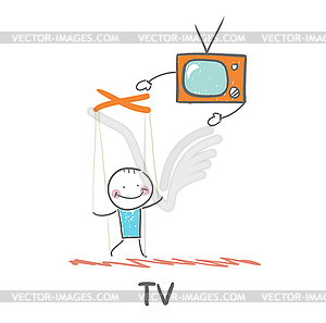 TV controls person - vector image