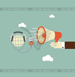 Journalist says in gramophone news around world - color vector clipart