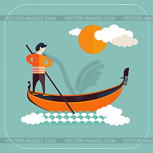 Venice gondola, gondolier icon - vector image