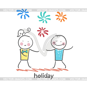 Holiday with colorful fireworks - vector clip art