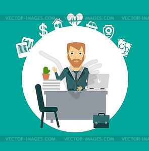 Insurance agent sitting at desk - vector image