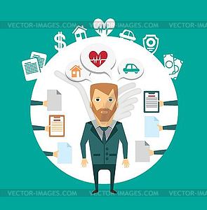 Insurance agent works with clients - vector clip art