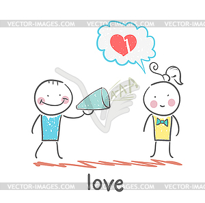 Man yelling into megaphone on Woman - vector clipart / vector image