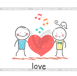 Девушка и парень слушает мелодию сердца - клипарт в векторе / векторное изображение