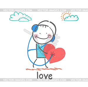 Guy listening to melody of heart - color vector clipart