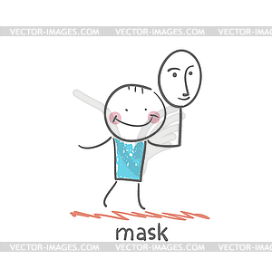 Man holding mask - vector clipart