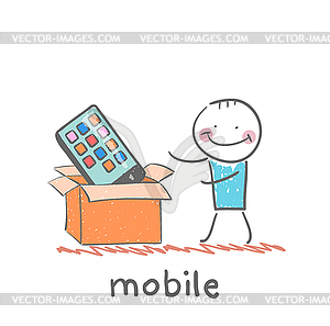 Man bought mobile - vector EPS clipart