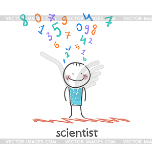 Scientist thinks about numbers - vector clip art