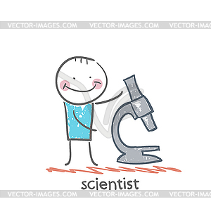 Scientist with microscope - vector clipart