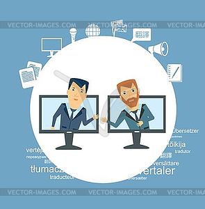 Translator said on Skype with foreigner - vector clipart