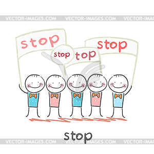 People with sign stop - vector EPS clipart