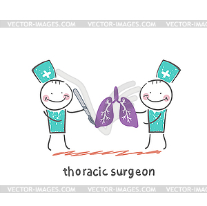 Thoracic surgeon with scalpel works on light - vector image