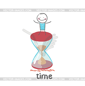 Man stands on hourglass - vector EPS clipart