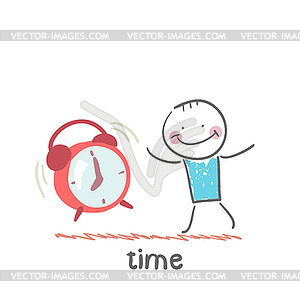 Man with an alarm clock ringing - vector image