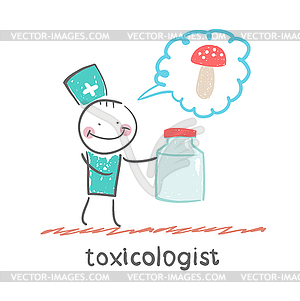 Toxicologist holds jar of medicine of poison - vector clipart