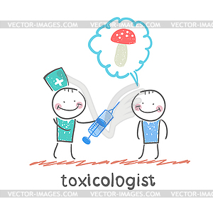 Toxicologist makes patient an injection, which has - vector image