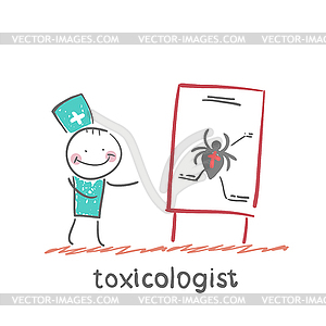 Toxicologist says presentation on venom of spider - vector clipart