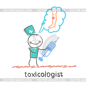 Toxicologist said poison and keeps syringe - vector clip art