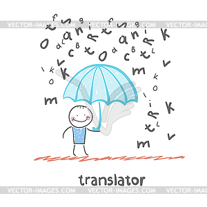 Translator is faced with an umbrella of rain of - vector clipart