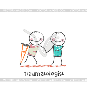 Traumatologist helps patient with trauma - vector clip art