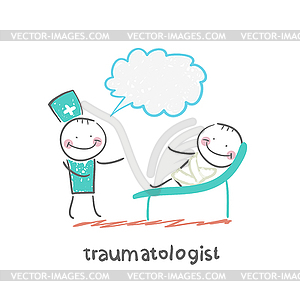 Traumatologist tells patient with chest injury - vector image