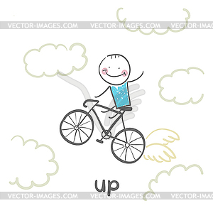 Man flying on bicycle - vector clip art