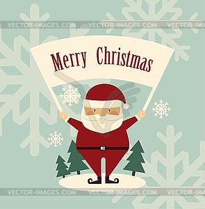 Santa Claus holds placard which says merry christmas - color vector clipart