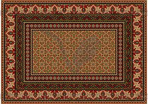 Carpet with ethnic ornament with red patterns to border - vector image