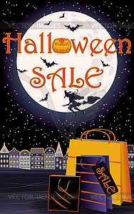 Happy Halloween sale invitation shop card, vector - stock vector clipart