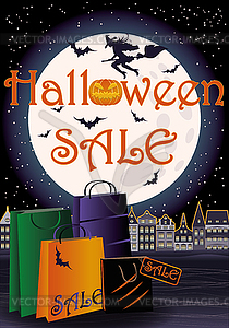 Happy Halloween sale greeting shopping card, vector - vector clip art