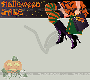 Halloween sale shopping witch card, vector illustration - vector image