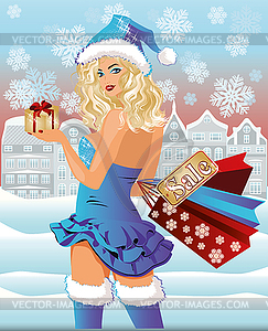 Santa girl shopping city, vector illustration  - vector clipart / vector image